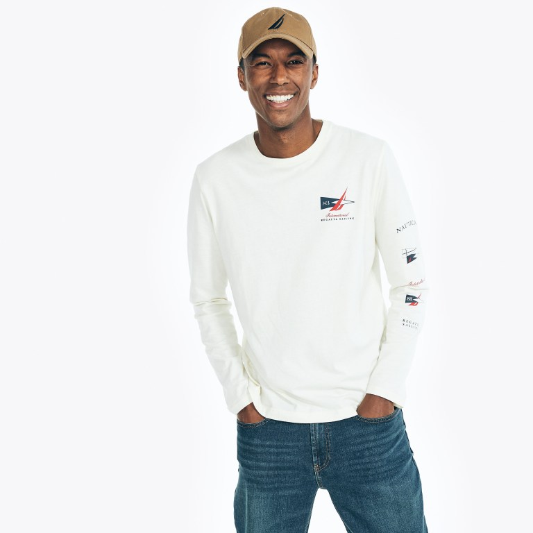 Nautica Sustainably Crafted Long-sleeve Estampadas Creme | xFLOJ1pN