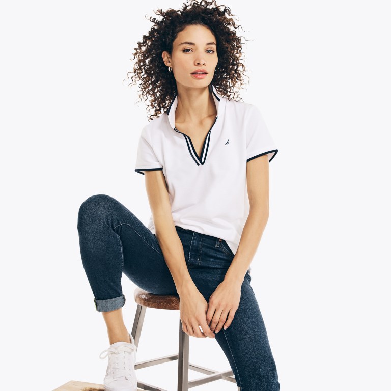 Nautica Sustainably Crafted Ocean Split-neck Blancas | C3NMXQ1Y