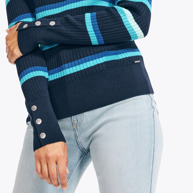 Nautica Sustainably Crafted Striped Rib-knit Crewneck Azules | 4bixE4eM