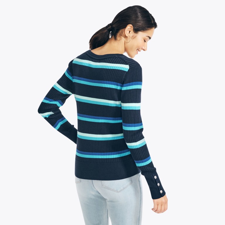 Nautica Sustainably Crafted Striped Rib-knit Crewneck Azules | 4bixE4eM