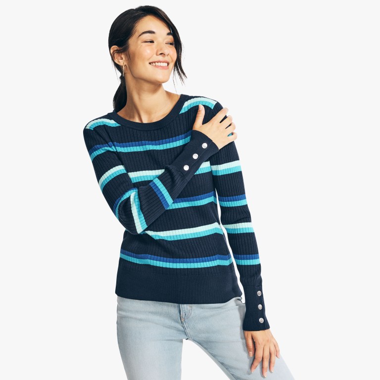 Nautica Sustainably Crafted Striped Rib-knit Crewneck Azules | 4bixE4eM