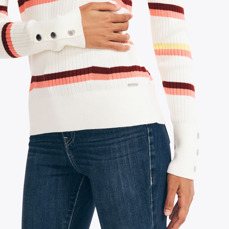 Nautica Sustainably Crafted Striped Rib-knit Crewneck Blancas | MzylYJzj