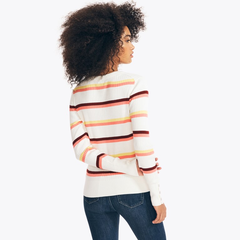 Nautica Sustainably Crafted Striped Rib-knit Crewneck Blancas | Ve0I3viR