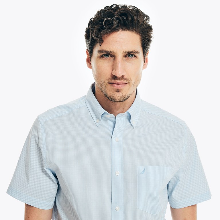 Nautica Wrinkle-resistant Plaid Wear To Trabajo -sleeve Azur Azules | CPafEoTw