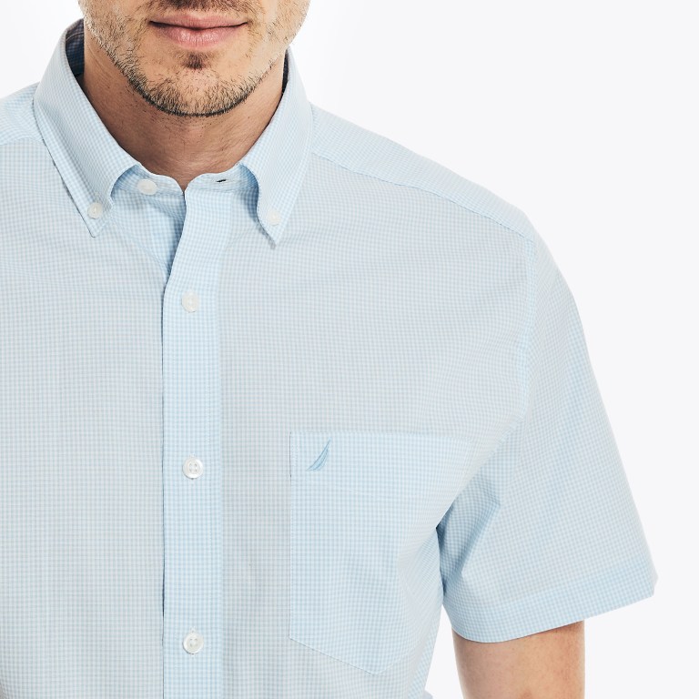 Nautica Wrinkle-resistant Plaid Wear To Trabajo -sleeve Azur Azules | CPafEoTw