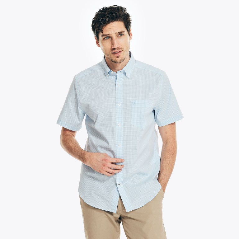 Nautica Wrinkle-resistant Plaid Wear To Trabajo -sleeve Azur Azules | CPafEoTw