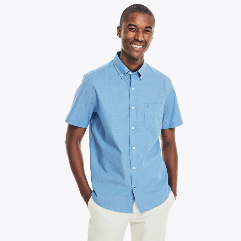 Nautica Wrinkle-resistant Wear To Trabajo -sleeve Azules | 6pqPnued