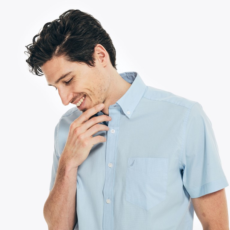 Nautica Wrinkle-resistant Wear To Trabajo -sleeve Azur Azules | vAKCZ3PT