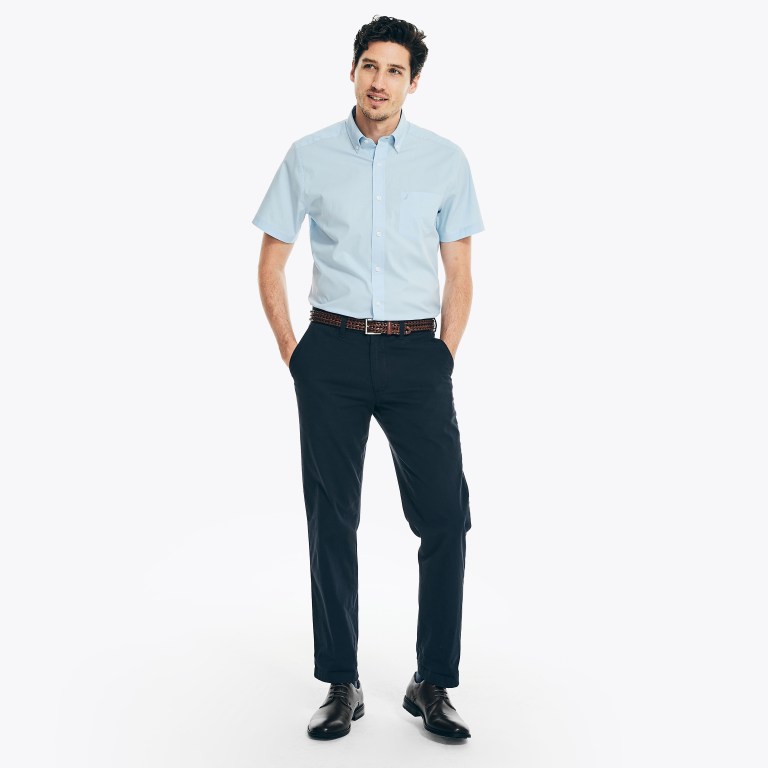 Nautica Wrinkle-resistant Wear To Trabajo -sleeve Azur Azules | vAKCZ3PT