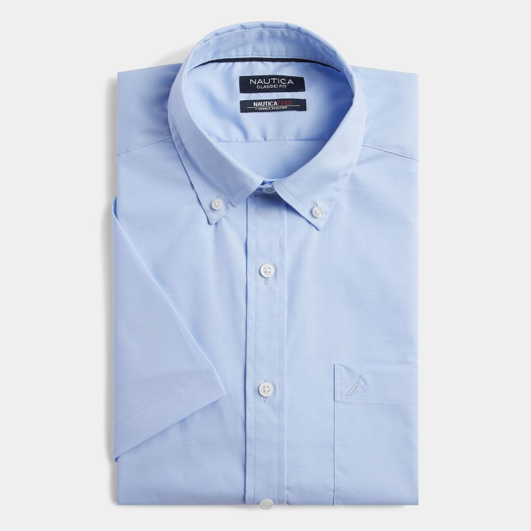 Nautica Wrinkle-resistant Wear To Trabajo -sleeve Azur Azules | vAKCZ3PT