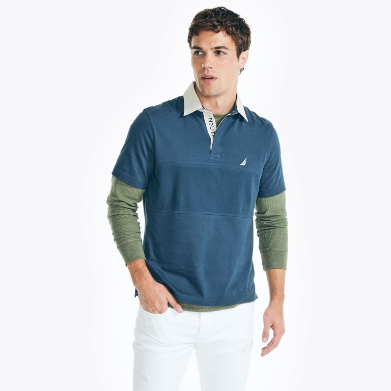 Nautica Classic Fit Rugby Chest-stripe Azules | 961qJVPW