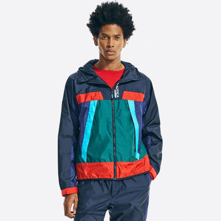 Nautica Colorblock Encapuchado Windbreaker Azul Marino | cdUImrBb