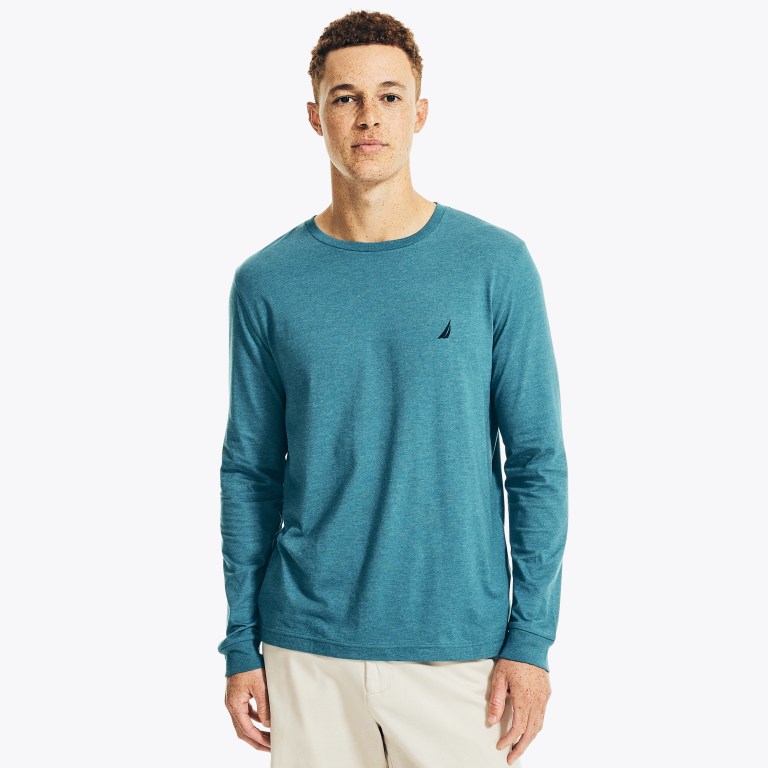 Nautica Heathered Crewneck Long-sleeve Azules | 8tNXDvxi