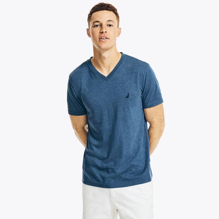 Nautica Heathered V-neck Azules | H74MRKJc