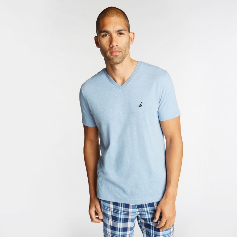 Nautica Heathered V-neck Azules | Uta25IBb