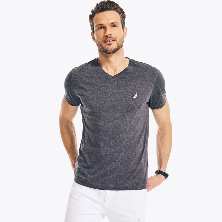 Nautica Heathered V-neck Gris | Ae1wrlXJ