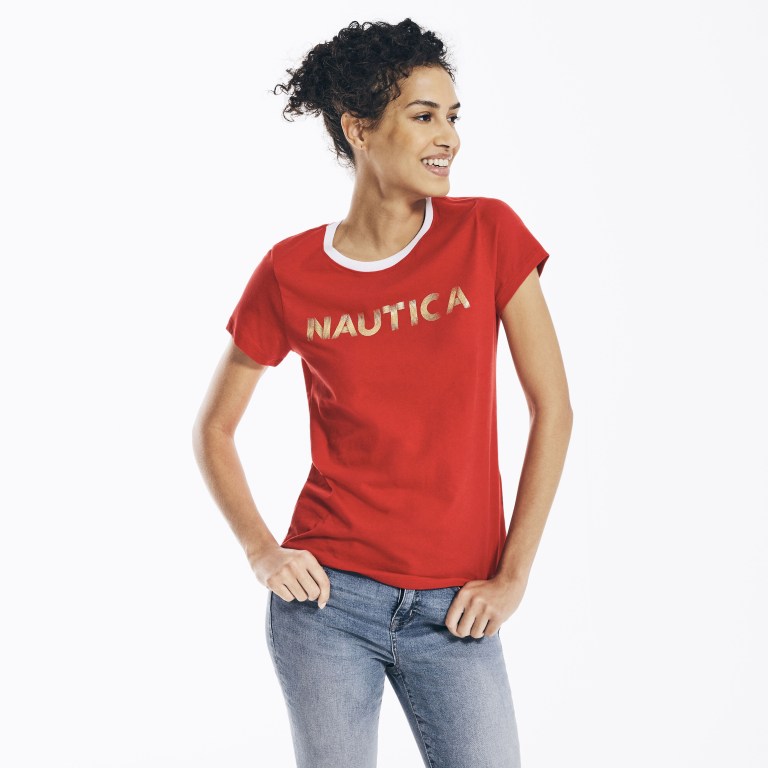 Nautica Metallic Foil Logo Estampadas Rojas | w9a9gXWz