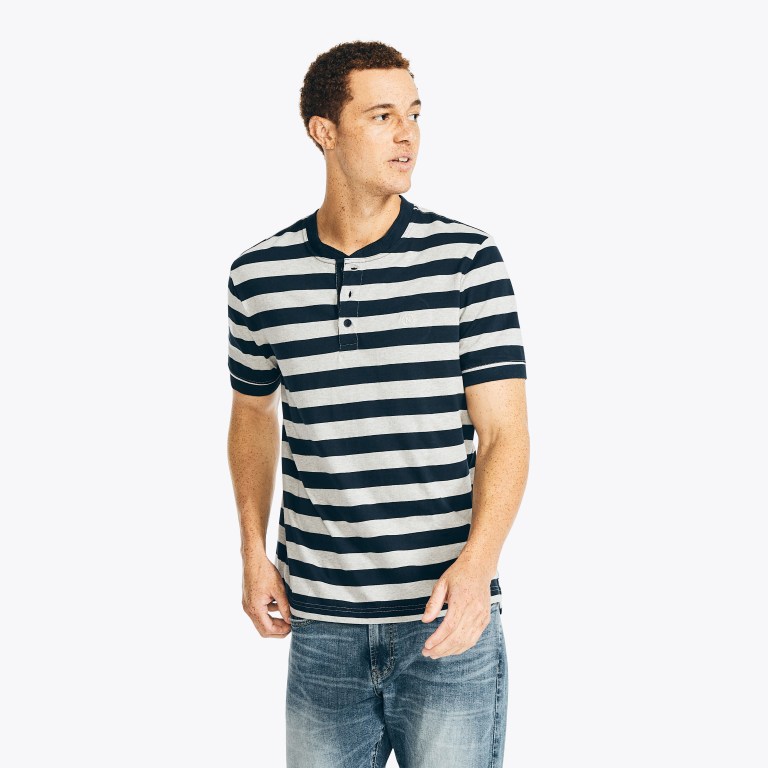 Nautica Nautica Co. Striped -sleeve Henley Gris | X0mQXKmi