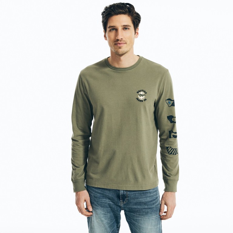 Nautica Nautica Co. Sustainably Crafted Estampadas Long-sleeve Verde Oliva | QTiIQDgv