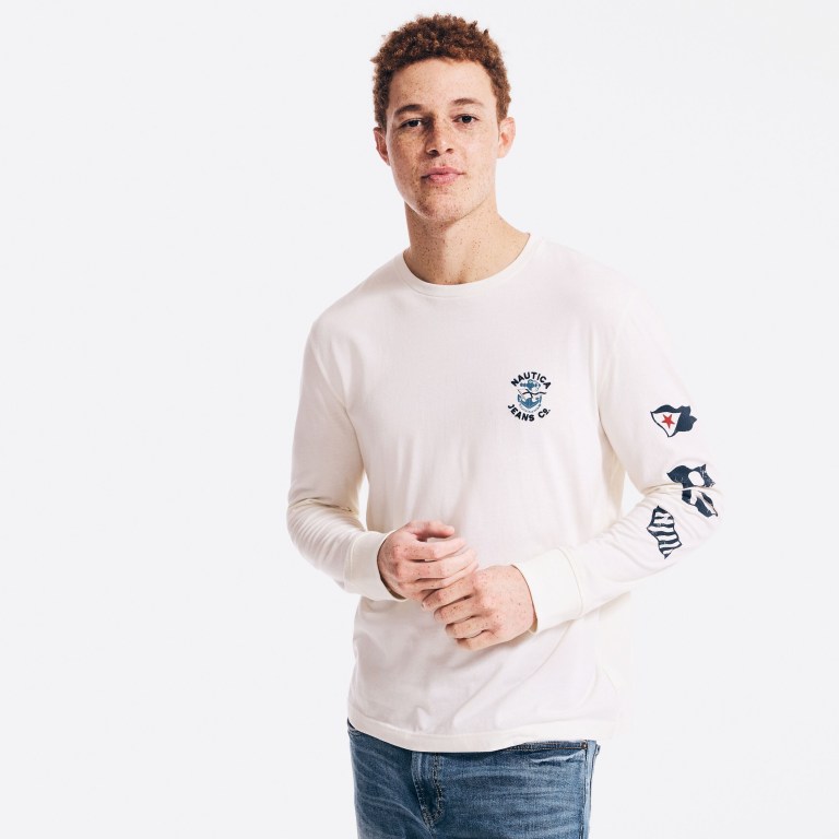 Nautica Nautica Co. Sustainably Crafted Estampadas Long-sleeve Creme | XBlJaXt7