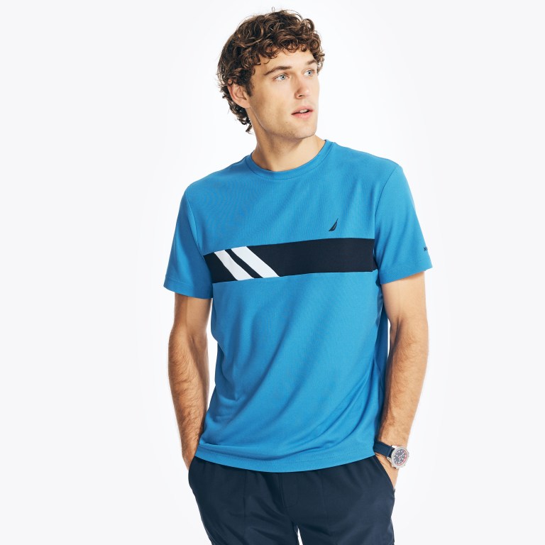 Nautica Navtech Chest-stripe Crewneck Azul Marino | QOBwnyCJ