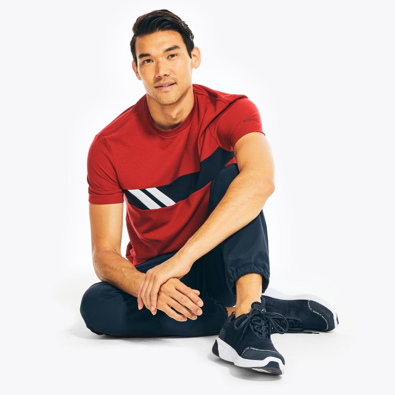 Nautica Navtech Chest-stripe Crewneck Rojas | Hn1zUEfl