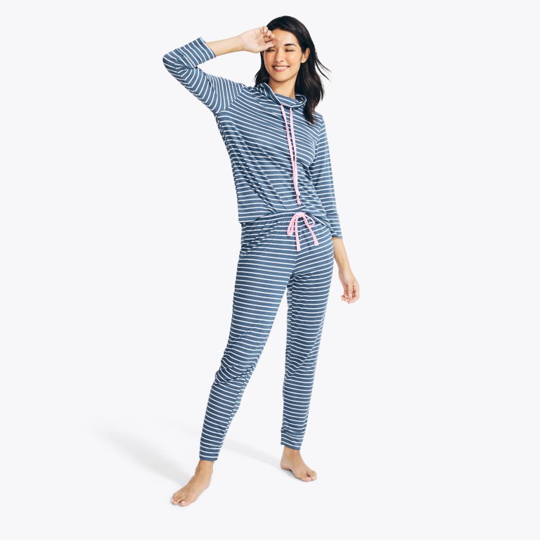 Nautica Quarter-sleeve Striped Jogger Sleep Set Azules | 5uGTnGbl