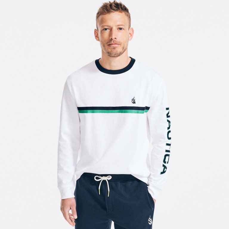 Nautica Reissue Chest-stripe Long Sleeve Blancas | 559Ot4W5