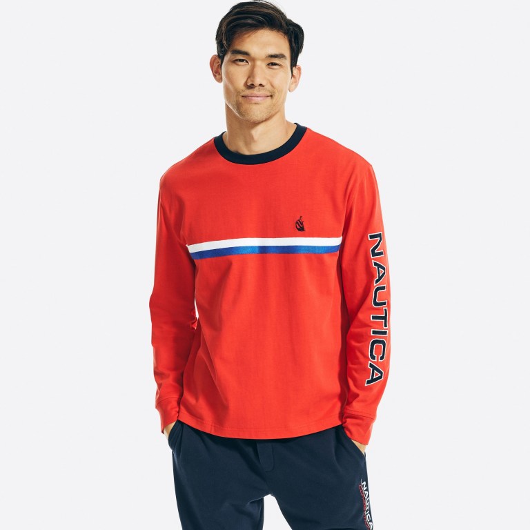 Nautica Reissue Chest-stripe Long Sleeve Azul Real Burdeos | ccWcCRO3