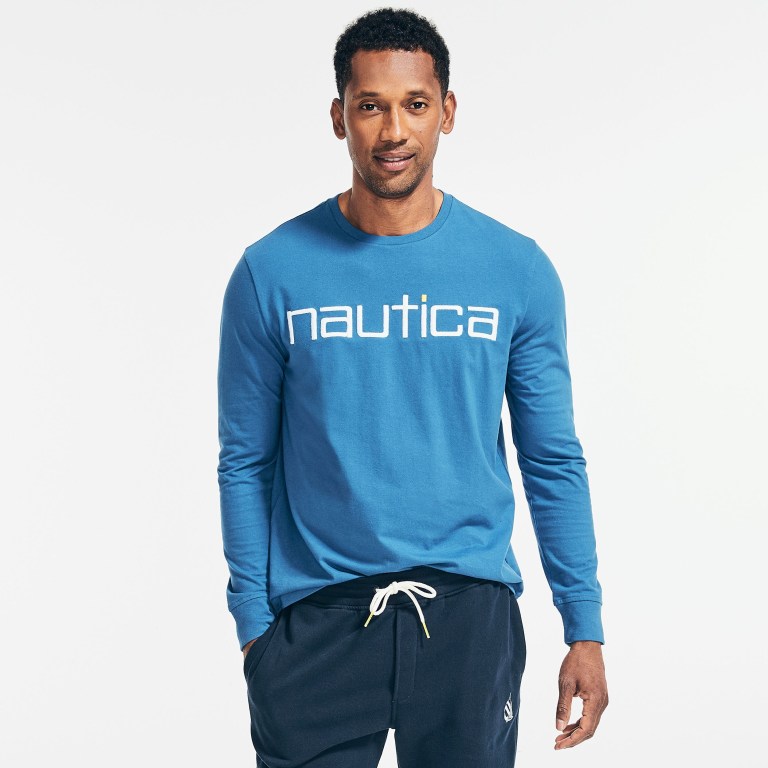 Nautica Reissue Sustainably Crafted Estampadas Long-sleeve Azules | XqUIp2I5