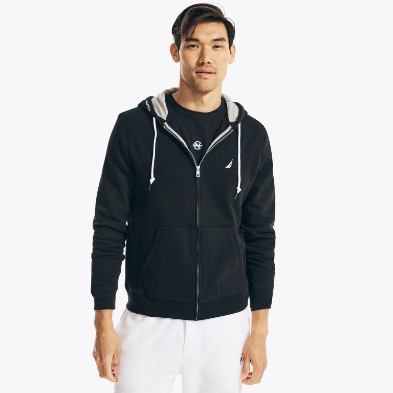 Nautica Solid Full-zip Hoodie Negras | RBQtrLev