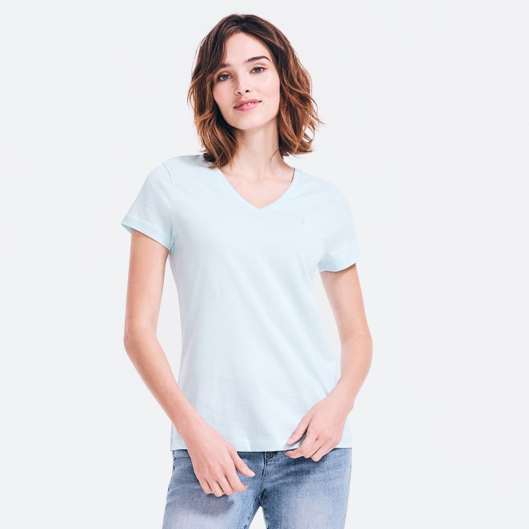 Nautica Solid V-neck Turquesa Claro | q6FN6aPz