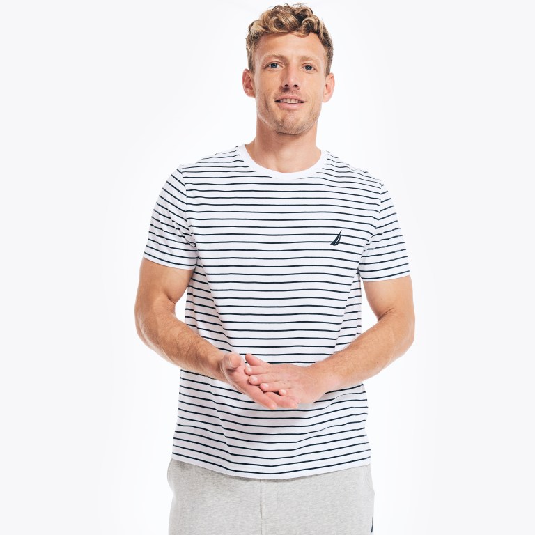 Nautica Striped Crewneck Blancas | ouVjGkrb