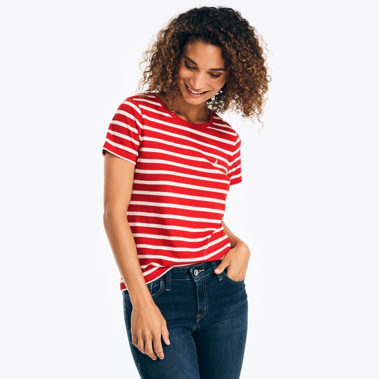 Nautica Striped Crewneck Rojas | 2tFyA7ou