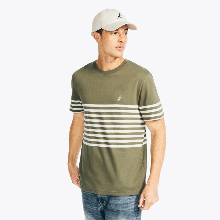 Nautica Striped Crewneck Verde Oliva | blgJMGaa