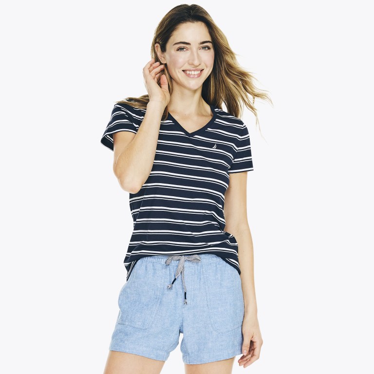 Nautica Striped V-neck Azules | LryWFJLD