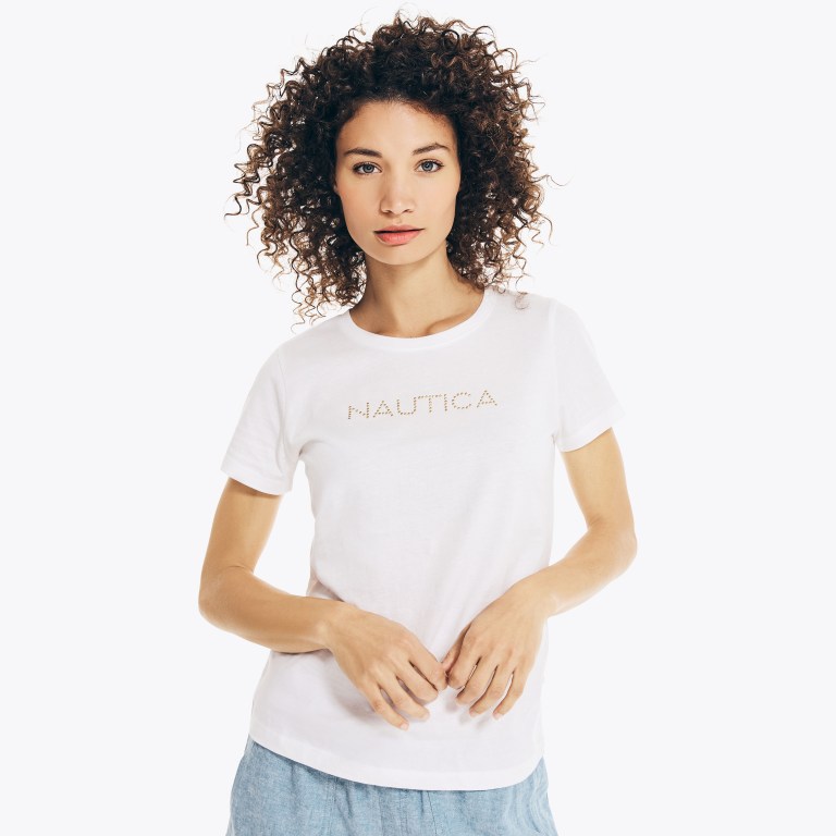 Nautica Studded Logo Crewneck Blancas | zMUly4y5