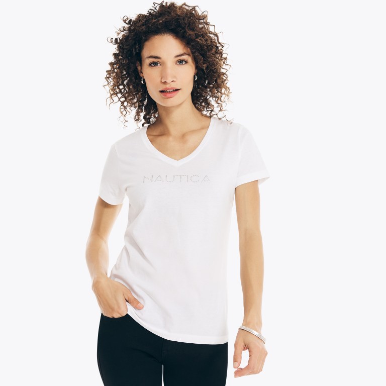 Nautica Studded Logo V-neck Blancas | dMmttCg3