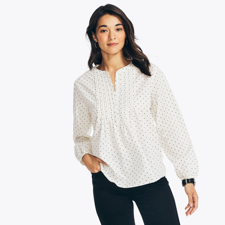 Nautica Sustainably Crafted Printed Pintuck Popover Blancas | oqmNaY7D