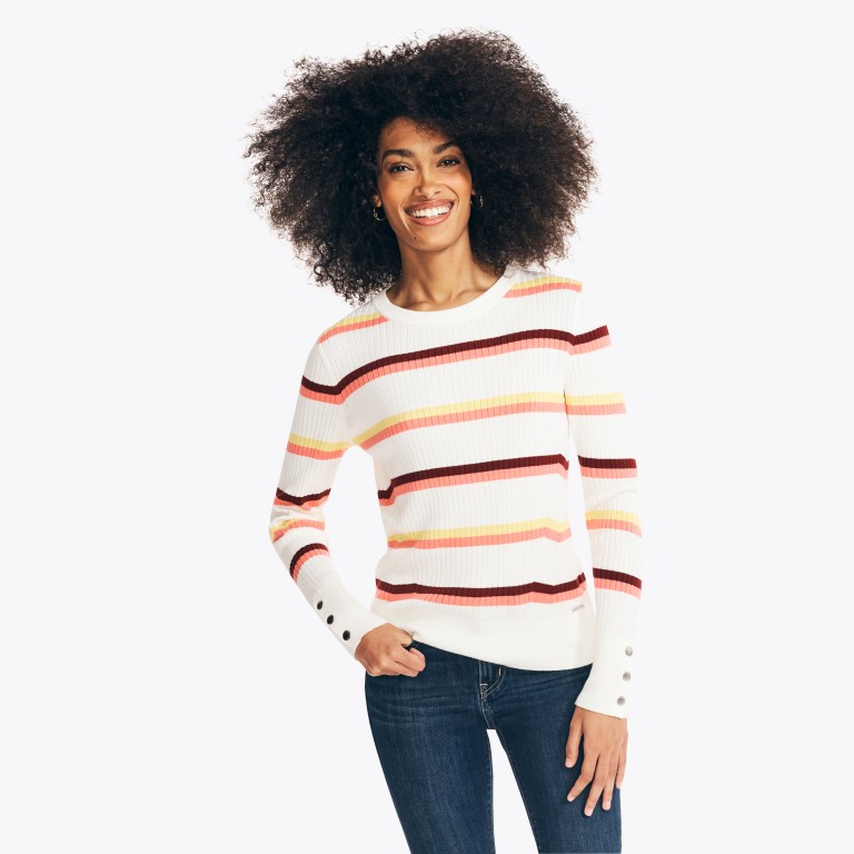 Nautica Sustainably Crafted Striped Rib-knit Crewneck Blancas | Ve0I3viR