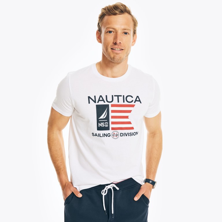 Nautica Sustainably Crafted Usa Sailing Division Estampadas Blancas | 67drCLBE