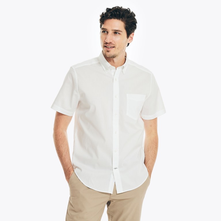 Nautica Wrinkle-resistant Wear To Trabajo -sleeve Blancas | ZcyJxWKt