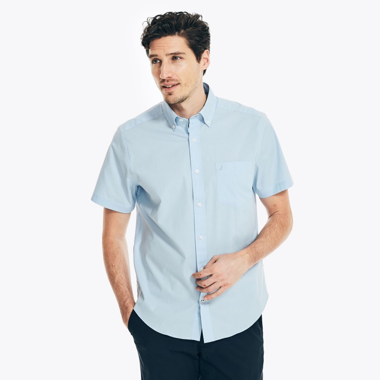 Nautica Wrinkle-resistant Wear To Trabajo -sleeve Azur Azules | vAKCZ3PT